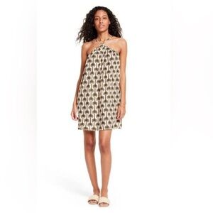 NWT Agua Bendita Linen Palm Print Halter Neck Mini Dress Size Medium